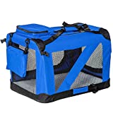 Bolsa de Transporte Perros Gatos Mascotas Viaje Tubo de Acero 4 Entradas, Medidas 60 x 42 x 42 cm, Color Azul/Negro, Pawhut