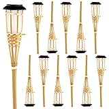 Pack Ahorro 12 Antorchas Solares LED Exterior Bambú 7hSevenOn Outdoor | Antorchas de Bambú para Jardín Luz Cálida 3000K 0,1W Potencia 3 Lúmenes de Intensidad | Luces Decorativas de Jardín