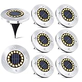 PhilzOps Luces de Tierra Solares Exterior, 8 Pieza 16 LED Luces Solar Jardin IP65 Impermeable Solarenterradas Luz Acero Inoxidable para Terraza Césped Patio Camino Pasarela Suelo, Blanco Cálido