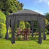 CANLAY Cenador con Cortinas, Cenadores para Jardin, Pergolas De Jardin, Carpas De Jardin, Carpas para Exteriores, Carpa Jardin Exterior, Redondo Gris Antracita 3,5x2,7 m