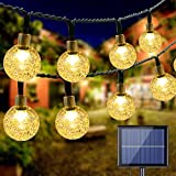 Guirnalda Luces Solares Exterior, BrizLabs 20M 100 LED Cadena de Luces Solar Bola de Cristal Impermeable 8 Modos Interior Luces Navidad Iluminación para Jardín Terraza Patio Boda Fiesta, Blanco Cálido