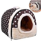 OZUAR Cama para Perro, 2 en 1, para Gato, casa de Mascotas y sofá, Plegable, para Invierno, Suave, cálida, Cama para Perro, Cojines extraíbles para Gato, Perro, Cachorro, Conejo, café (45x35x35cm)