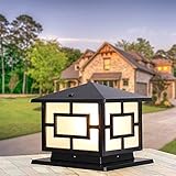 Lámpara de Sobremuro Exteriores Aluminio Luces de Pedestal Moderno Lámpara de Exterio Lámpara de Jardín IP65 Impermeable Cuadrad Lámpara de Pie Exterior E27 Patio Terraza Caminos, Negro