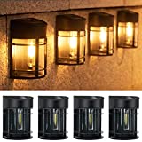 btfarm 【 4 Paquete】 Luces de Valla de Luz Solar para Jardín, Luz Solar Exterior Jardin IP65 impermeable Luces Solares para Cercas Decorativas Blanco Cálido Lampara Solar para Valla Porche Pared Patio