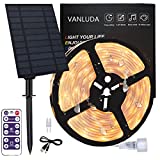 Tira de luces LED solar para exteriores 5600 mAh IP67 impermeable regulable con mando a distancia luz LED blanca cálida, para árboles de jardín, hogar, Navidad, vacaciones, terraza, fiesta