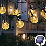 Guirnalda Luces Exterior Solares, 50 LED/23 Ft, 8 Modos Bolas de Cristal Solar Impermeables Para Exterior e Interior, iluminación Para Jardín, Arboles, Terraza, Navidad, Fiestas (Blanco Cálido)