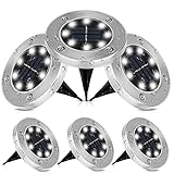 Delamiya 6 Pack luces solares de suelo para exteriores, lámparas solares para decoración de jardín al aire libre, luz solar de jardín, luces solares de suelo IP65 impermeables de acero inoxidable