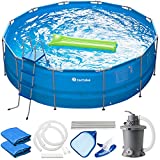 TecTake 800580 Piscina Desmontable, Swimming Pool, Tejido de PVC, Construcción Robusta, Fácil Montaje, Compacta - Disponible en Varios Modelos (Azul | Ø 450cm)
