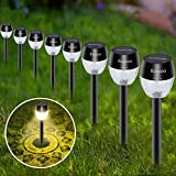 Luces Solares Jardín LED Bawoo 8 pcs IP65 Jardín Lámpara de Camino de Paisaje Iluminación de Exterior Impermeable Luce de Solare Acero Inoxidable Blanco Cálido Patio Césped Pasillo Terraza Sin Cables