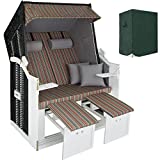 TecTake 800805 Sillón de Playa, Tumbona, Hamaca para jardín XXL, Banco Doble con toldo + Funda Protectora + 4 Cojines (Negro/Gris/marrón)