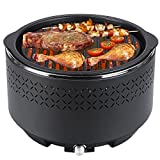 Barbacoa de Carbón, Barbacoa de Carbón sin Humo, Barbacoas Portátiles Ø 34 x 22 cm, con Caja de Ventilador Extraíble, Puerto USB y Bolsa de Transporte, para Balcón, Camping, Picnic, 2 a 5 Personas