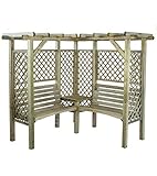 Jardín Verde - Pérgola Esquinar de Madera Milton con Banco y Mesita. Lados Enrejados. Dimensiones h184 x 194 x 194cm.