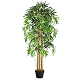 Outsunny Bambú Artificial 150cm con Maceta Árbol Planta Sintética Realista Decorativa para Casa Jardín Oficina Ø18x150 cm Verde