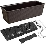 Deuba Jardinera para balcón de Poliratán 12L Marrón Maceta de Autoriego con ganchos y soportes