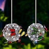 Icyant Mariposa Solar Jardín Luces al Aire Libre 2 Piezas Colgantes Luces Solares Mariposa Metal Lámpara Bola Jardín Impermeable LED Solar Linterna Bola Decorativa Luces Nocturnas Adorno para Jardín