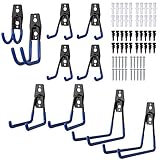 Ganchos de Garaje Tanice 10 Piezas Ganchos Dobles de Almacenamiento de Garaje de Servicio Pesado para Organizar Herramientas Eléctricas, Escaleras, Artículos a Granel, Bicicletas, Cuerdas - Azul