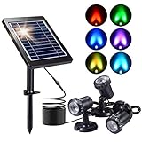 Iluminación solar para estanque Ymenow, anfibios, sumergible, lámpara subacuática con 3 focos sumergibles IP68 y 4 modos de luz para piscinas, fuentes, acuarios, tanques de peces, decoración de jardín