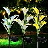 Ovker Lámparas Solares Flores, 3 PCS Luces Decorativas Calla Lirio Solares, Luz Solar Exterior Jardín con 15 LED Calla Lirio Decoración para Jardín Camino Navideña(Azul amarillo blanco)