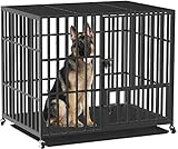 BingoPaw Jaula Perro Grande XXL Fuerte, Jaulas para Perros Grandes Exterior Jaula para Perros Casa Caseta Perro Interior con Ruedas,3 Puertas con Cerradura y Bandeja Extraible 117x84x96,5cm