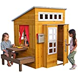 KidKraft- Casa de jardín moderna de madera para niños, incluye cocina de juego y accesorios, Color Natural (182)