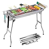 Barbacoa Portatil Carbon de Acero Inoxidable, Parrilla Portatil Parrilla Camping Barbacoa Plegable para 5-10 Personas, Ideal para Exterior Terraza Balcón Jardín, 73 x 33 x 70 cm
