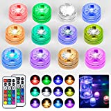 12 pcs Sumergible Luces Luz,Mini luces LED impermeables RGB multicolor con Control Remoto, Para acuario, Piscina, Jardín, Fiesta de boda, Decoraciones de Navidad, Luces de Linterna de Papel