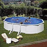 Gre KIT610ECO Fidji - Piscina Elevada Ovalada, Aspecto Acero Blanco, 610 x 375 x 120 cm