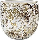Maceta MACETERO para Interior / Exterior Barro Decorado Pintado Varias Medidas (25 CMS, Blanco Crema Oro)