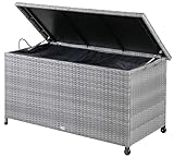 CASARIA Baúl de Almacenamiento Exterior 360L 122x56x61cm Poliratán Gris 2 Ruedas y Asas Arcón de Jardín