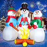 Tres Inflables Muñecos de Nieve Navideños con LED, Figura Gigante de Muñeco de Nieve para Acampar, Deco Navideña con Caja de Regalo, IP44 iluminación Deco Invierno para Interior Césped Jardín Fiesta