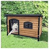 Casetas Perros Exteriores Madera Maciza con Tapa Plana, Caseta Perro Casa Perros Impermeable, Fácil Limpieza Animales Pequeños Medianos Y Grandes,123×80×80cm