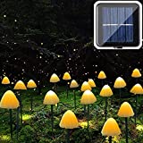 20 LED Luces Solares Exterior Hadas Jardín, 5M Hongo Cadena de Luces, 8 Modos Impermeable Luces de Estaca Suelo Lámpara Decoración para Fiesta Vallas Boda Navideña, Blanco Cálido