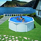 Gre KIT350ECO Fidji - Piscina Elevada Redonda, Aspecto Acero Blanco, 350 x 120 cm