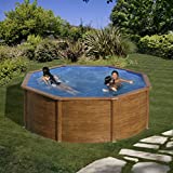 Gre KIT350W Pacific - Piscina Elevada Redonda, Aspecto Madera, 350 x 120 cm